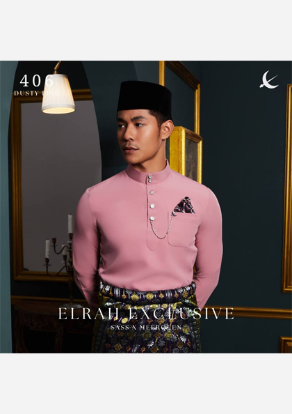 Dusty Pink Ultimate 2.0 Baju Melayu by Elrah Exclusive. Abloh Crepe, Slim Fit. Free sampin, pin chain, button, handkerchief, box.