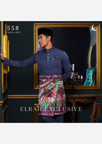 Elrah Exclusive Warm Grey Baju Melayu Ultimate 2.0. Slim fit Abloh Crepe material. Limited Raya 2024 edition. Free accessories incl. Sampin.