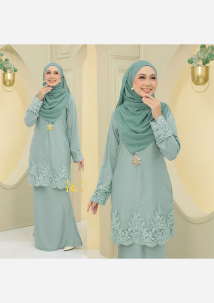 Kurung Kuntom Lace: Soft Valentino Soluna fabric, loose sleeves for wuduk, front zip for BF, flowy, non-sticky, Acut cut, XS-3XL.