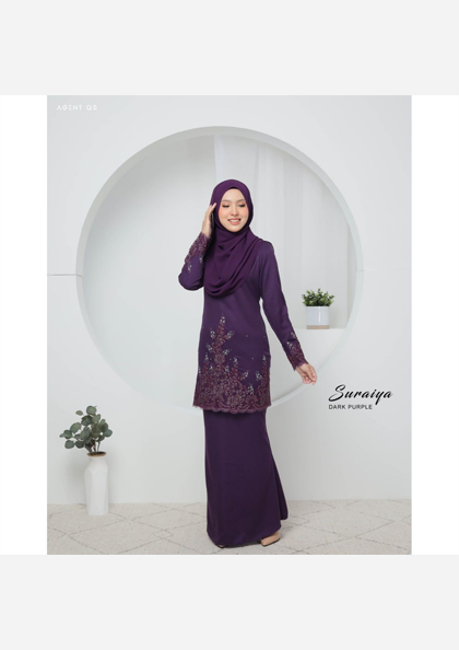 NEW DESIGN Kurung Suraiya in Dark Purple. Moss crepe material, modern lace, zip hand & back, shoulder span, comfortable & easy iron. Plus sizes available.